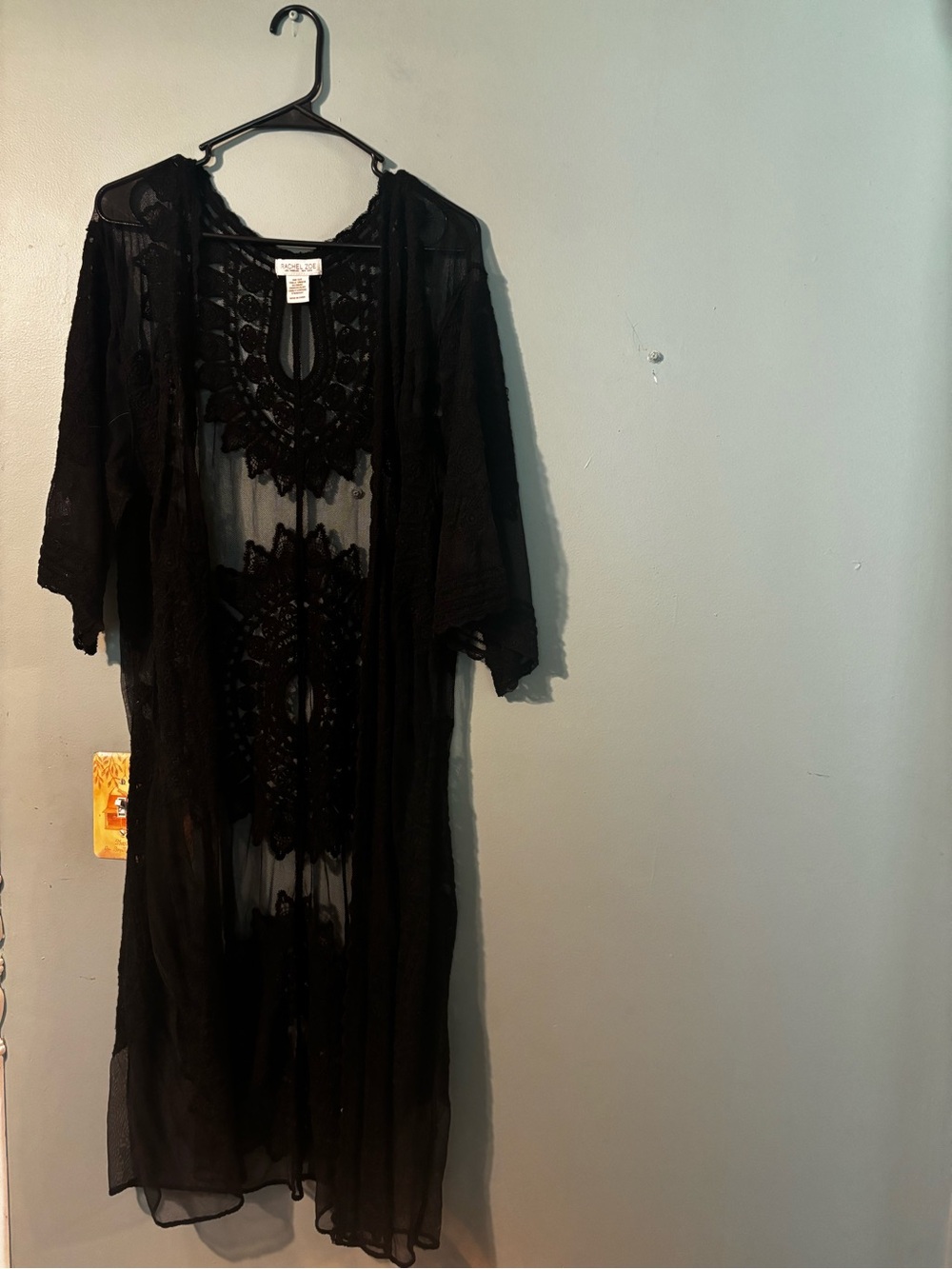 Rachel Zoe Black Crochet Sheer Long Sleeve Maxi Cardigan/Kimono